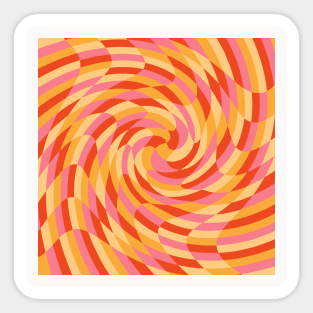 Retro Wavy Checkerboard Pattern Pink and Peach Sticker